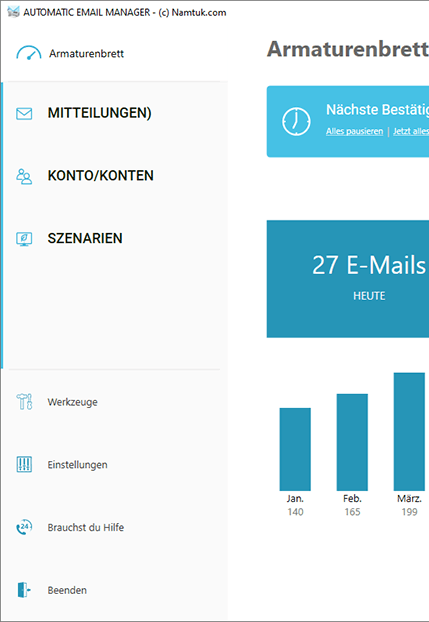 Hauptschnittstelle für Automatic Email Manager