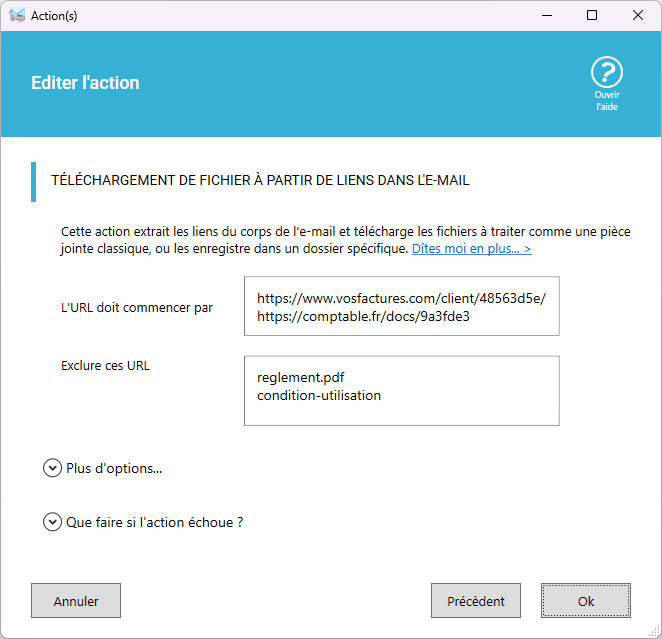 Téléchargement depuis un email