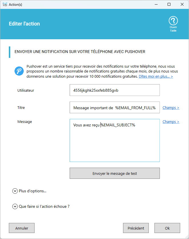 Réception notification sur votre téléphone depuis Automatic Email Manager