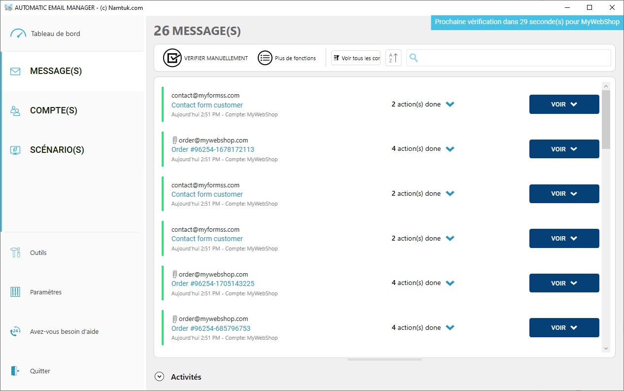 Automatic Email Manager interface