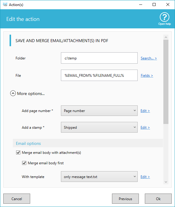 Add the action to save in PDF