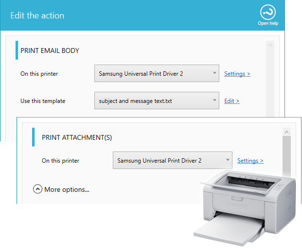 action settings to print
