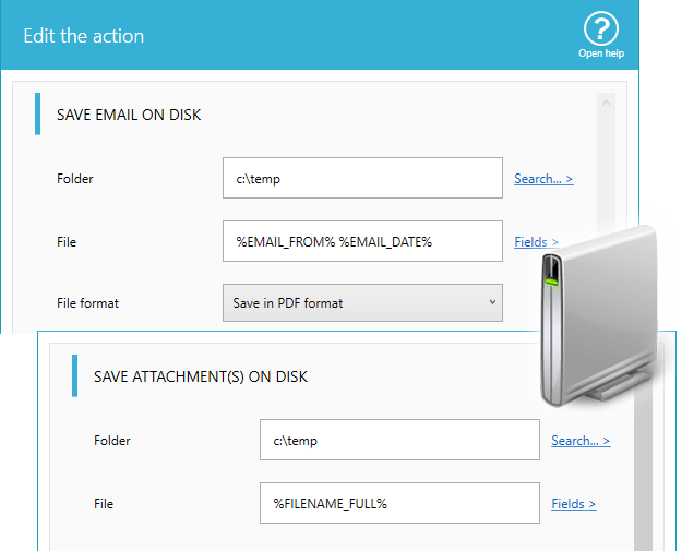Options save email & attach