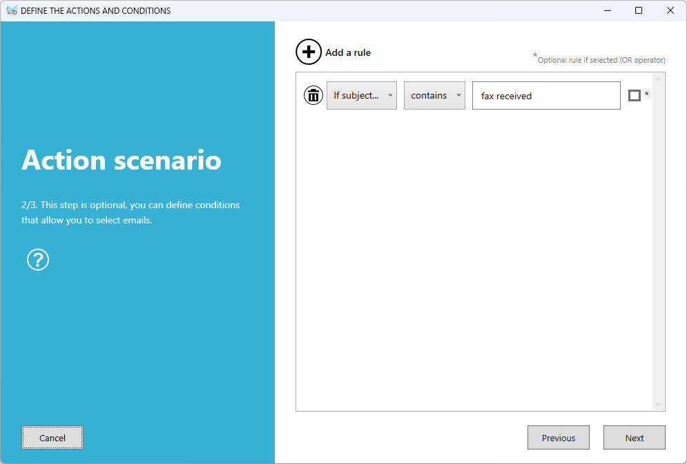 Condition to filter faxes