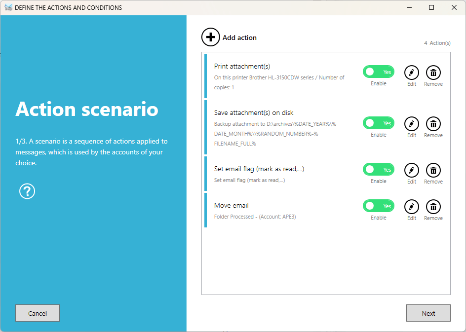 Automatic scenario with printing actions