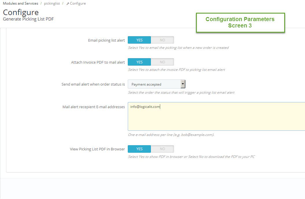 LogicalIT module settings for Prestashop