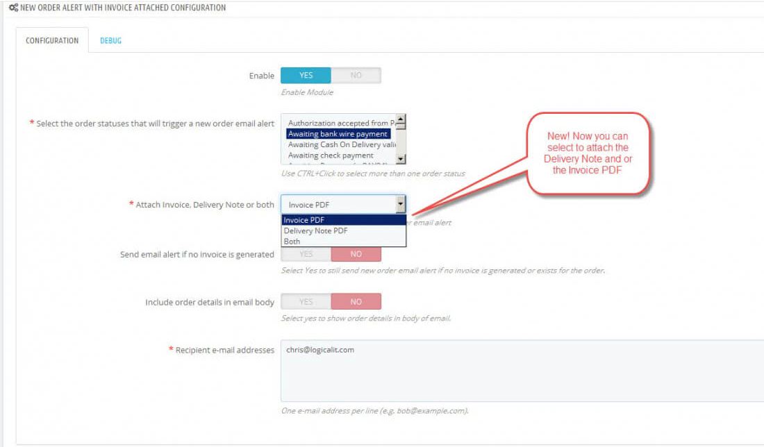 LogicalIT module settings for Prestashop