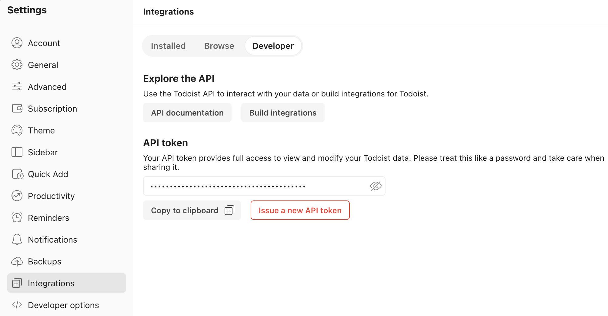 Todoist get api token