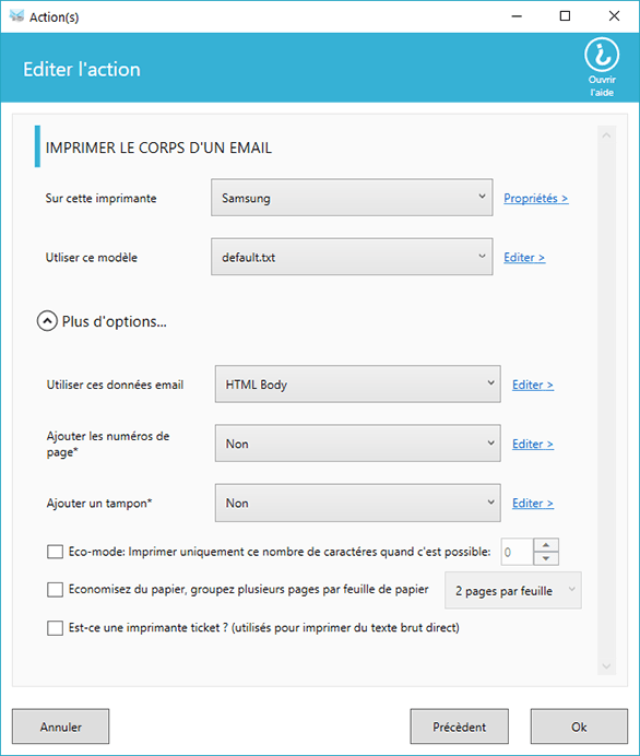 Options impression email