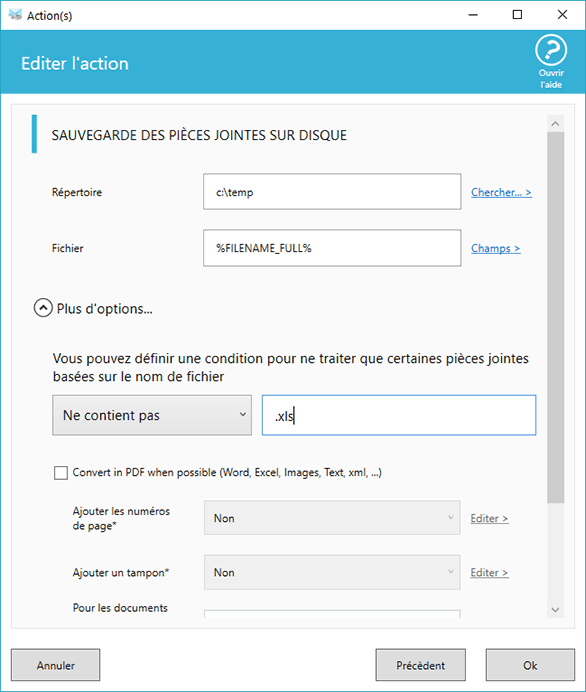 Options pour la convertion