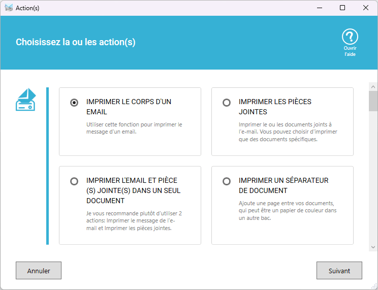 Les possibilités d'impression email