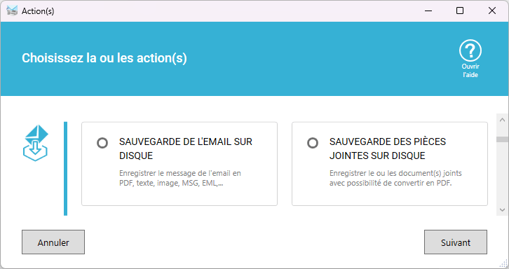 Actions pour sauvegarder des emails