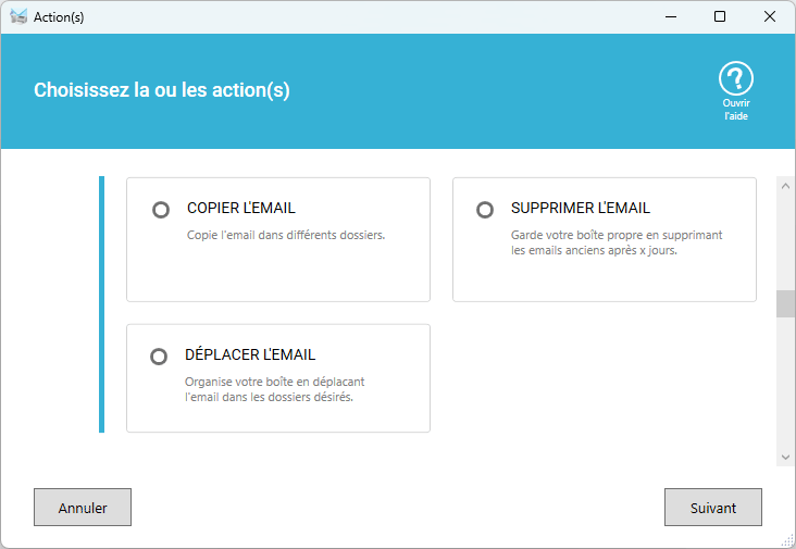 Actions supprimer et déplacer les emails