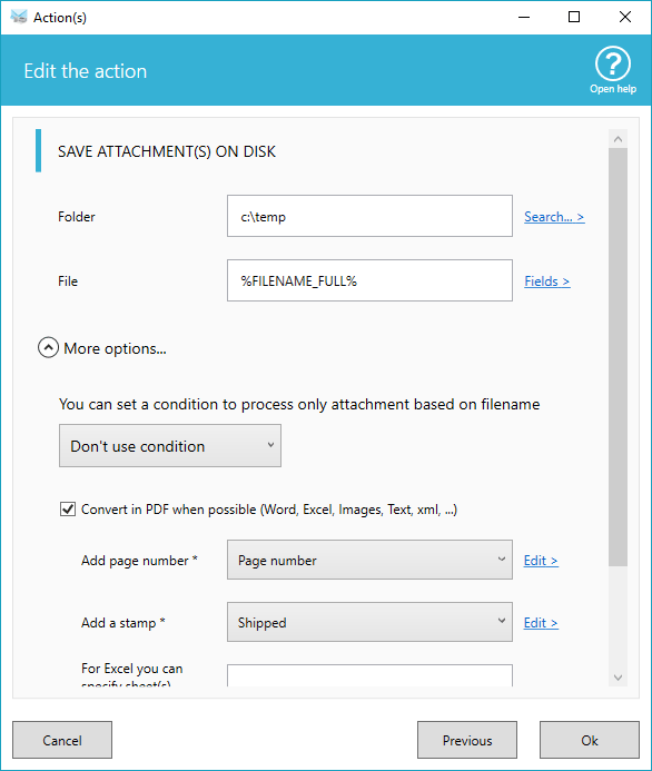 saving attachment options