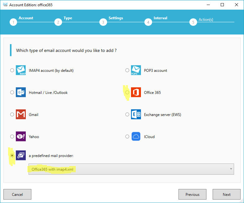 Change account Office365 to IMAP