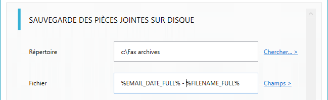 Paramètres enregistrement automatique des fax