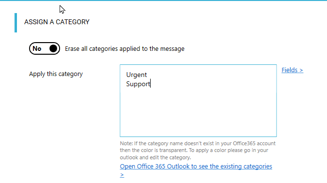 Apply categories to email in O365
