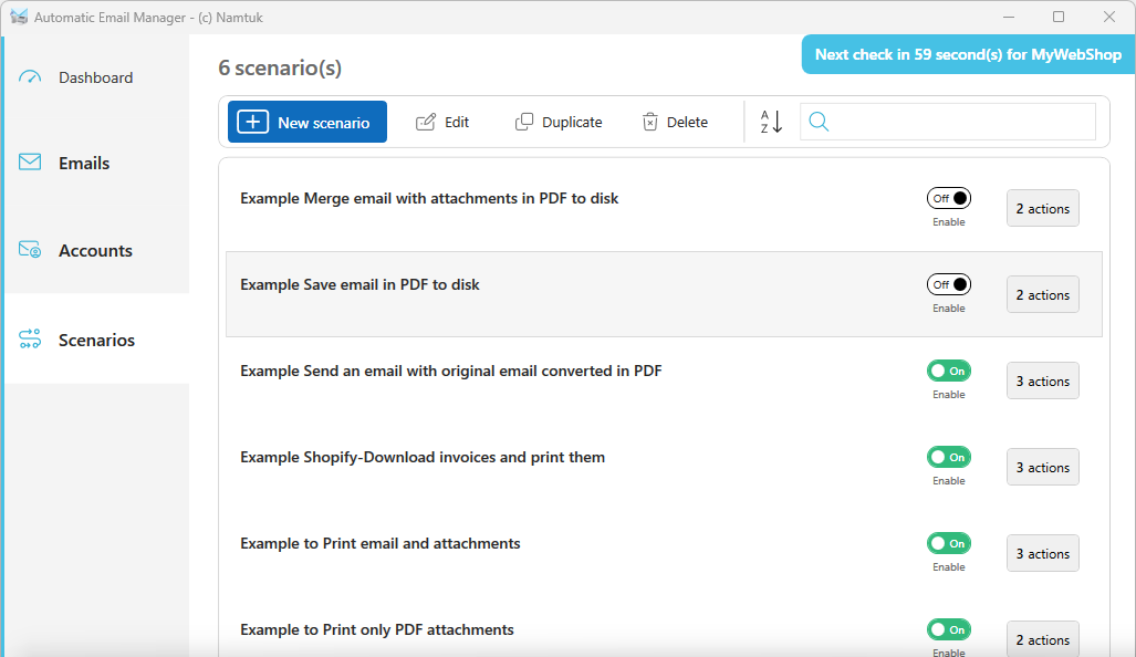 Enable and disable scenario easily