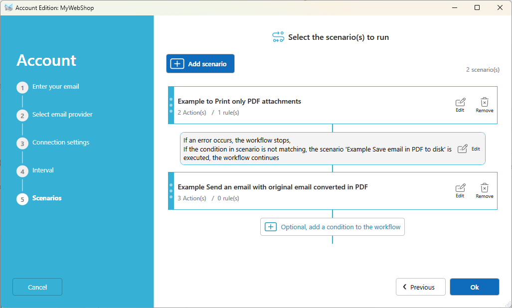 Scenario has now condition in the workflow